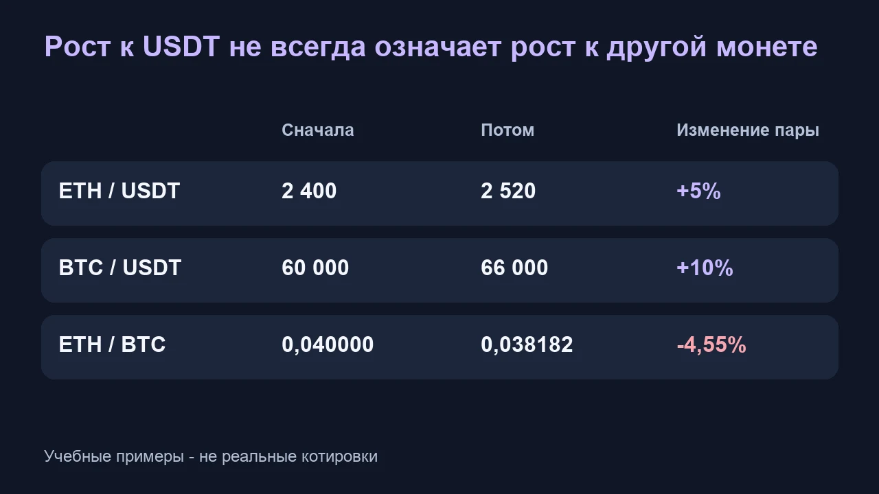 Рост к USDT не всегда означает рост к другой монете
